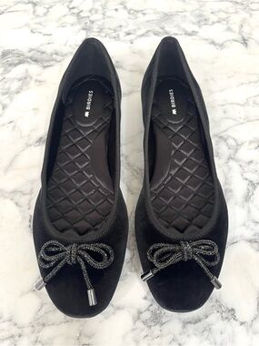 Birdies Women's The Hummingbird Ballet Flats Black Velvet Bow Size 8.5